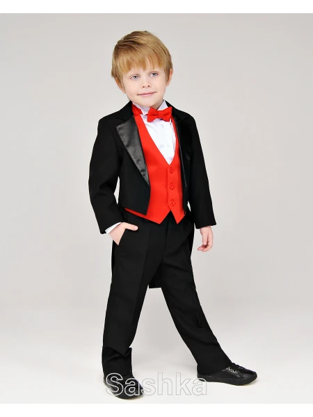 Костюм ошатний для хлопчика Фрак чорно-червоний Sashka, розмір 98-164
