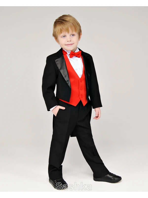 Костюм ошатний для хлопчика Фрак чорно-червоний Sashka, розмір 98-164