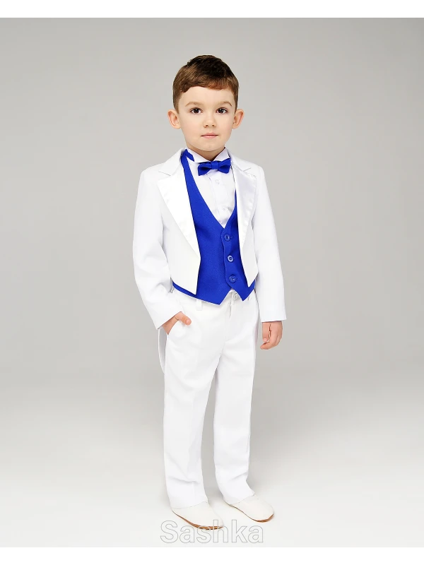 Костюм ошатний для хлопчика Фрак біло-синій Sashka, розмір 98-164